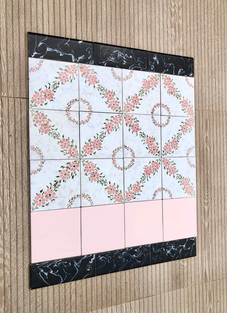 Spanish 60s 70s pink and black tiles — set of 24, photo 1 of 10