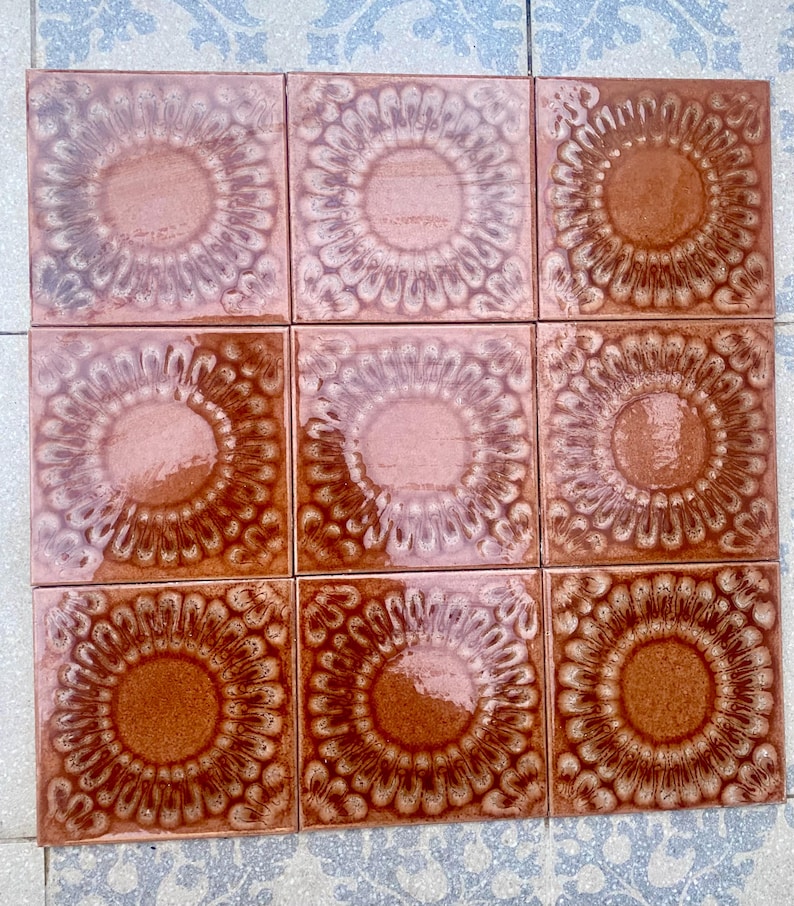 Original 70s retro Unused tiles – 9 pcs terracotta brown Fat Lava tiles, photo 7 of 10