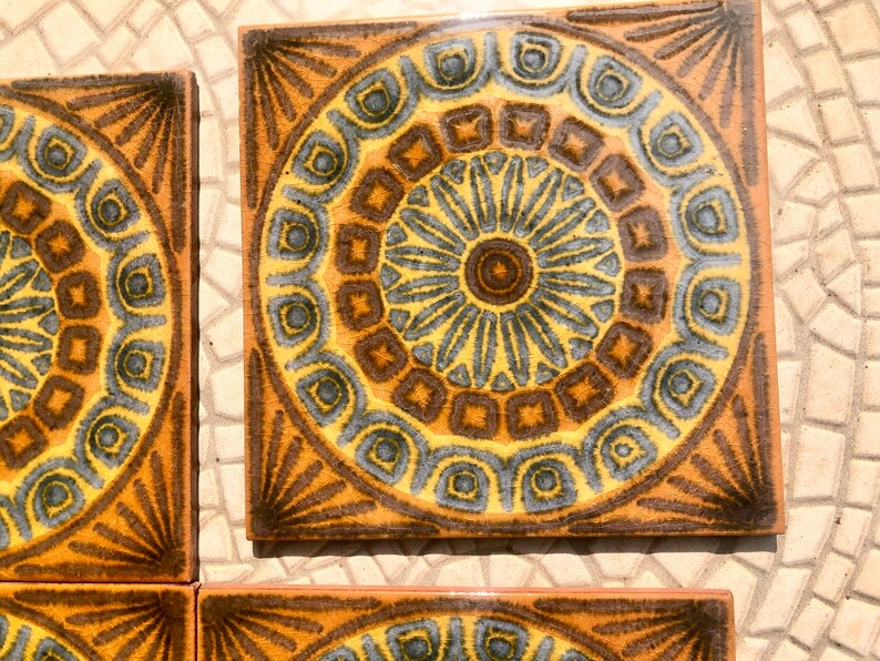 Original 70s retro tiles – 4 pcs Brown, blue, terracotta, photo 8 of 8