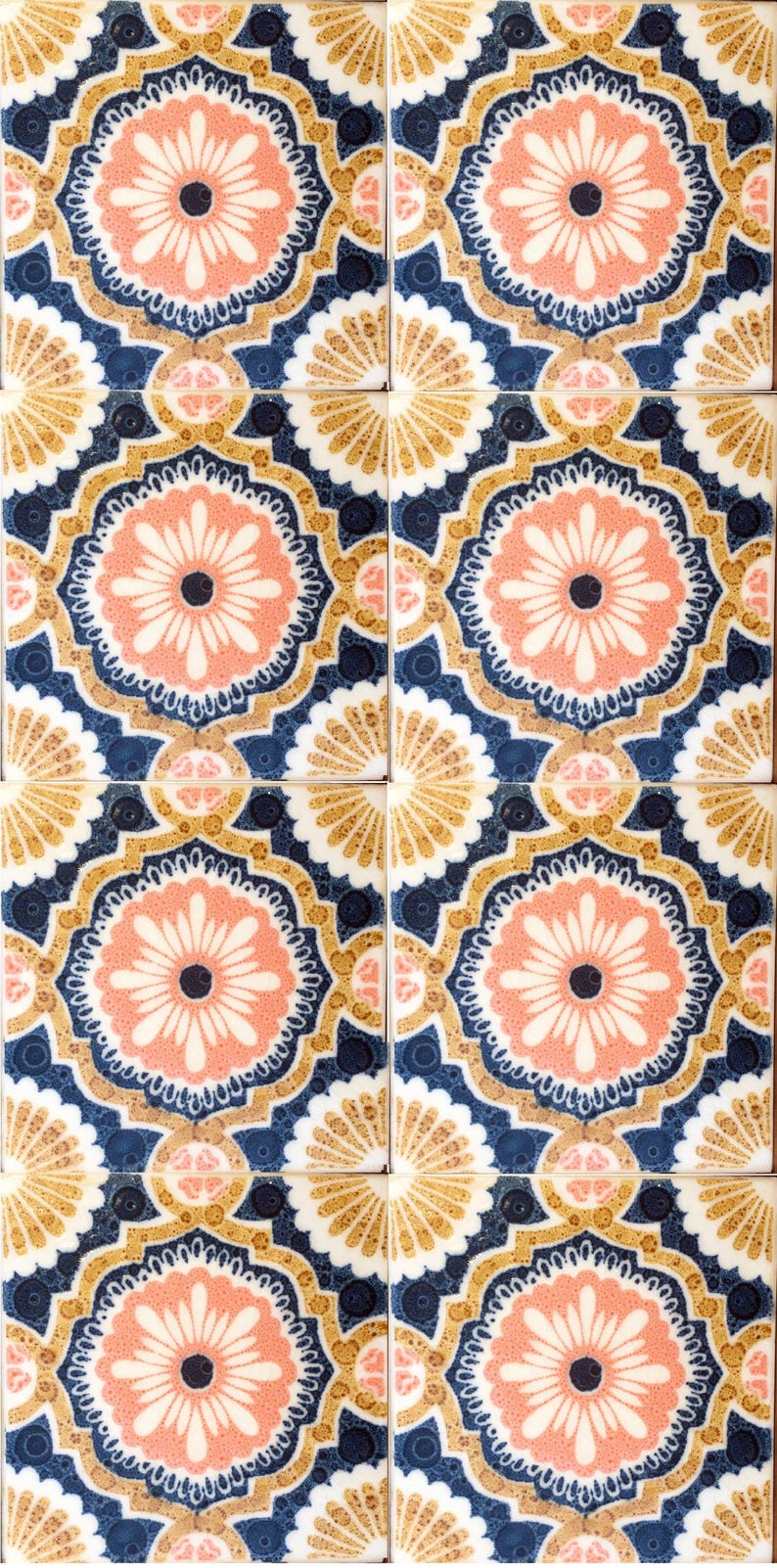 Vintage blue + pink 70s glazed tiles — set of 8, photo 4 of 9