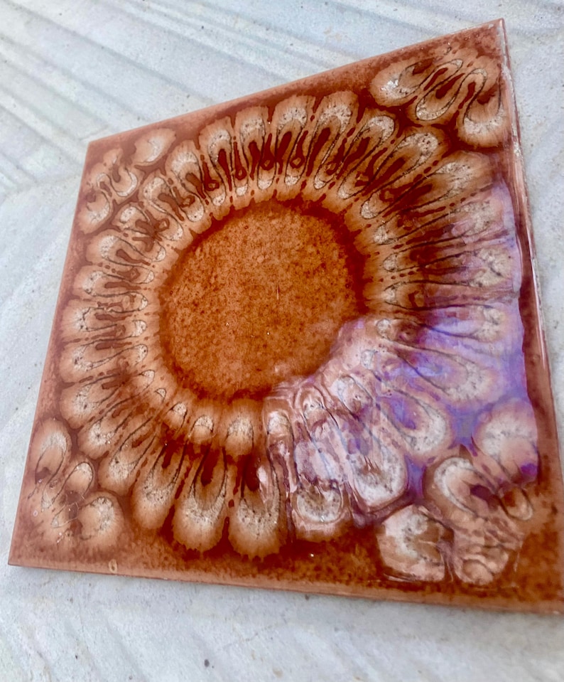 Original 70s retro Unused tiles – 9 pcs terracotta brown Fat Lava tiles, photo 5 of 10