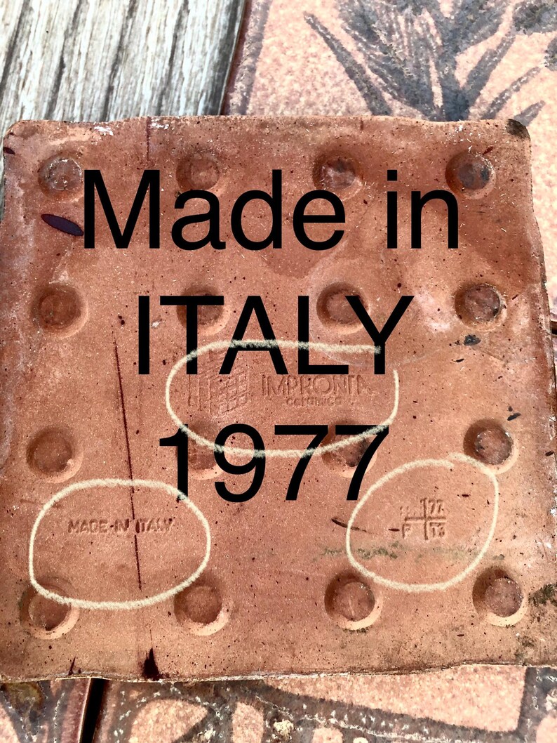 70s original Italian Vintage terracotta + brown tiles — set of 4, photo 9 of 10