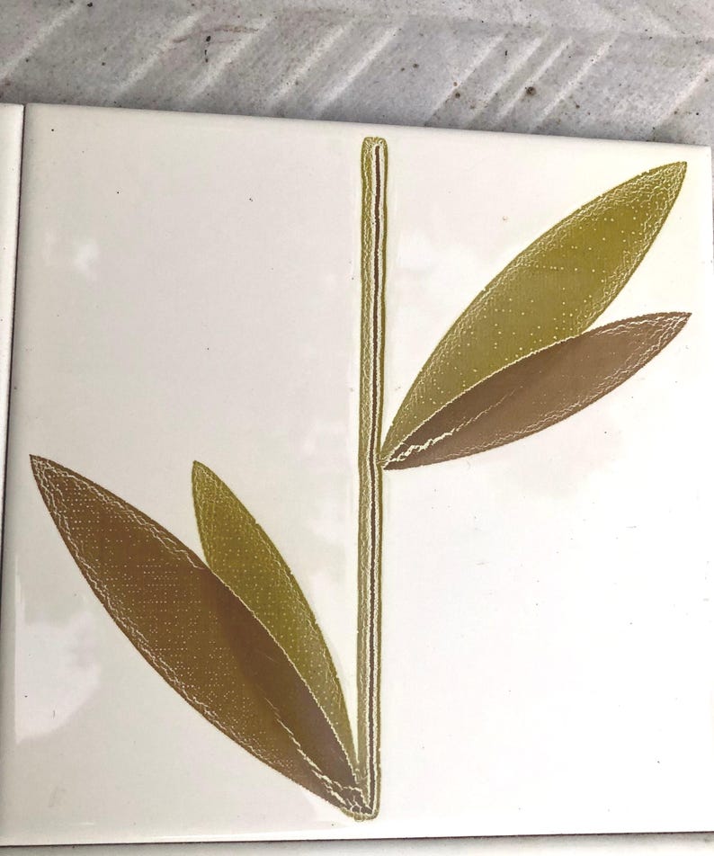 60s 70s Spanish vintage retro tiles – pop art brown + green MCM tiles — set of 4, photo 8 of 8