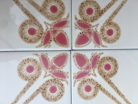 4 pc - 70s vintage tiles – Mid century red, brown Fat Lava tiles from Spain