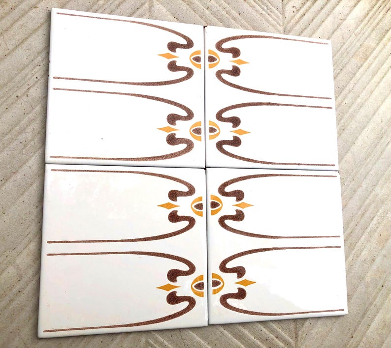 Spanish 60s 70s vintage tiles Unused – 4 pc orange, brown, retro tiles, photo 10 of 10