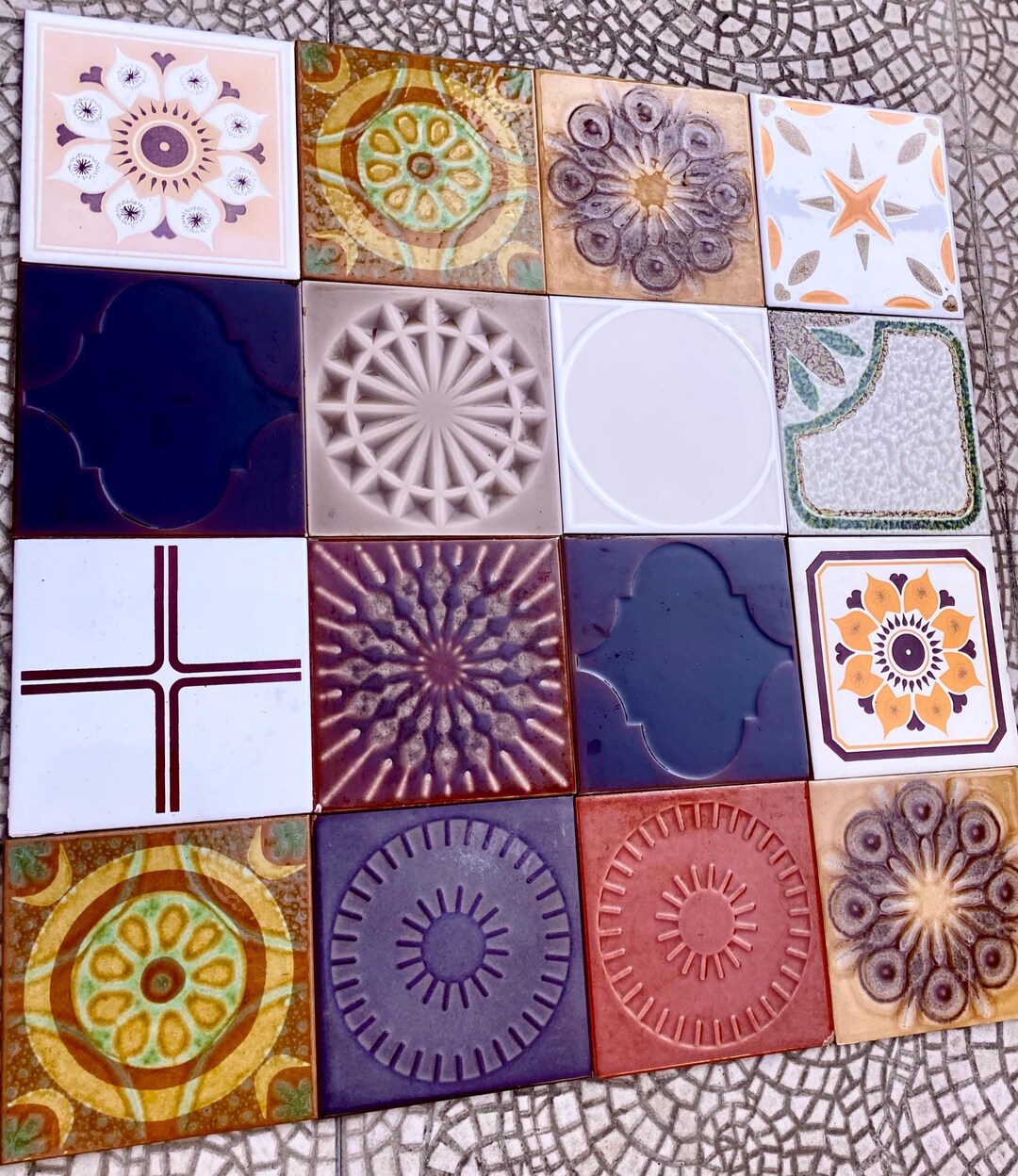 70s Vintage Glazed Retro Tiles. 16 Pc. Fat Lava Spanish Decorative ...