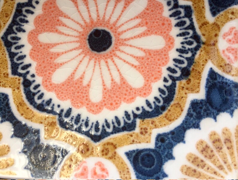 Vintage blue + pink 70s glazed tiles — set of 4, photo 7 of 7