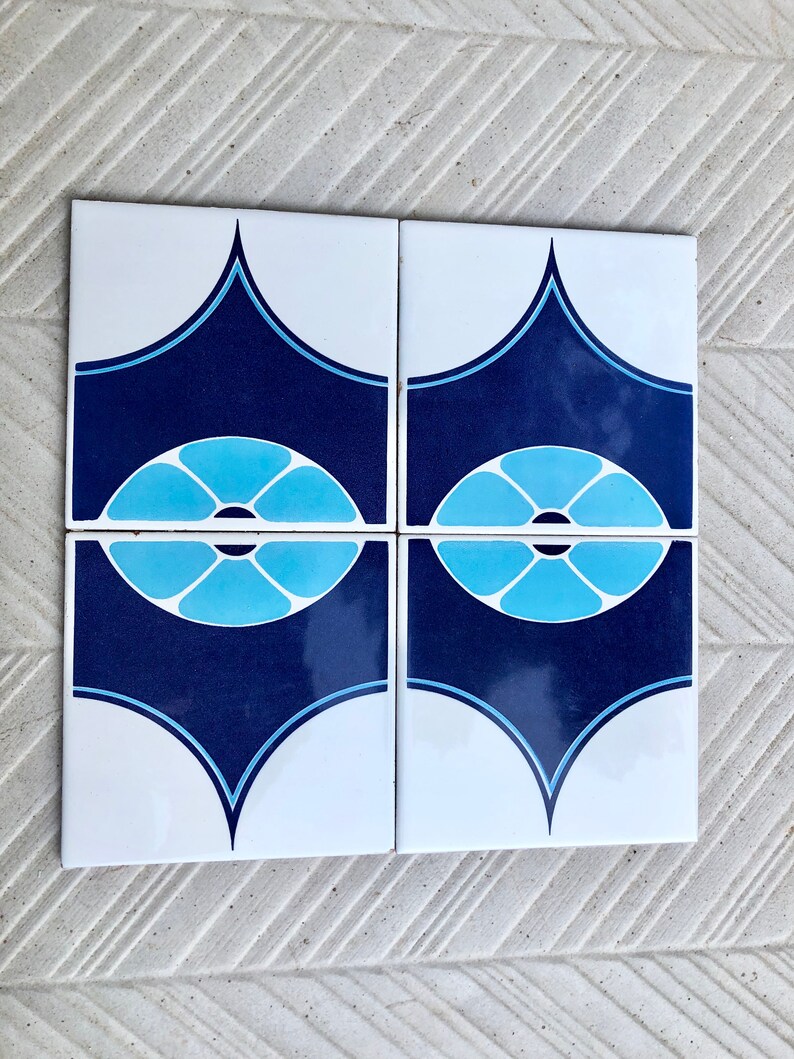 Blue tiles – Retro salvaged original 70s tiles — set of 4, photo 4 of 10