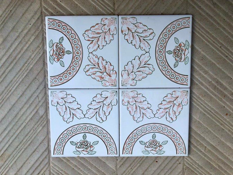 4 Spanish 60s - 70s orange + green retro tiles, photo 8 of 10