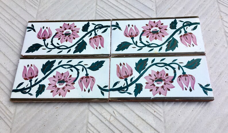 Art Nouveau 100 year old vintage tiles, 4 pc, photo 7 of 10