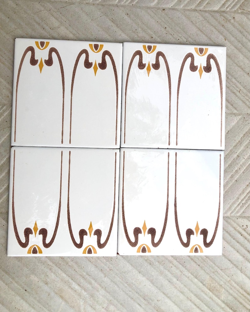 Spanish 60s 70s vintage tiles Unused – 4 pc orange, brown, retro tiles, photo 3 of 10