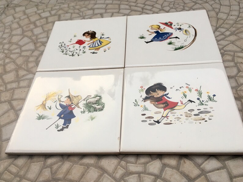 Nursery rhymes: Set of 4 vintage tiles, photo 6 of 9