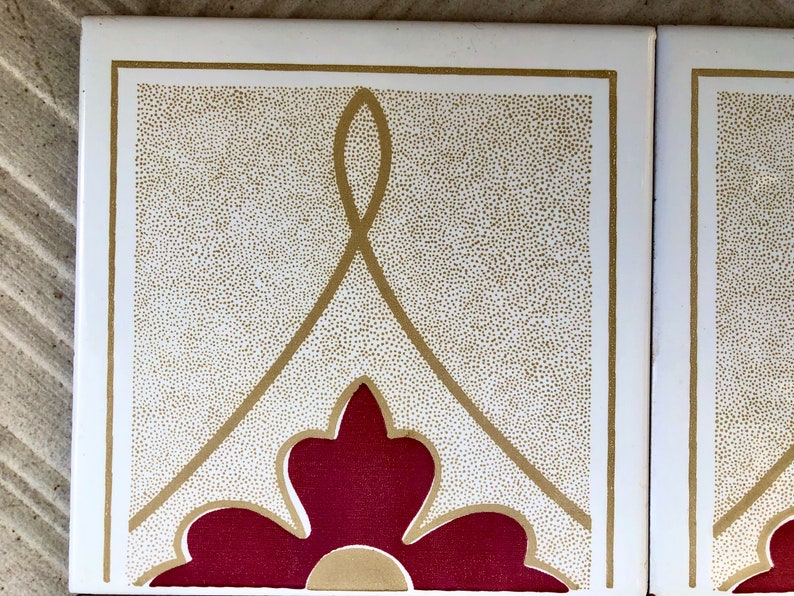 6 Spanish 70s vintage tiles – Mid century red, brown geometric Fat Lava tiles, photo 4 of 8