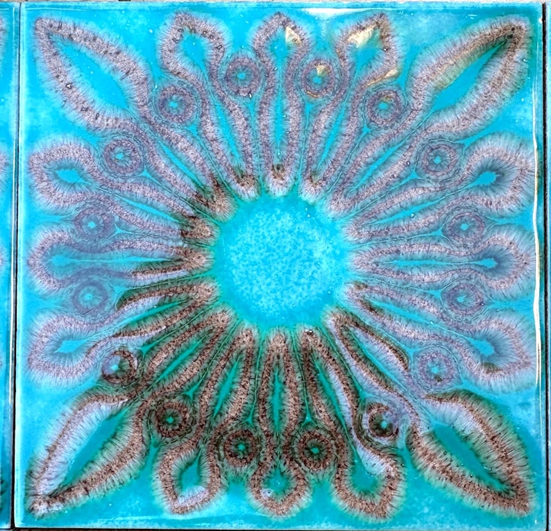 Original 70s retro Unused tiles – 9 pcs turquoise blue + brown Fat Lava tiles, photo 1 of 8