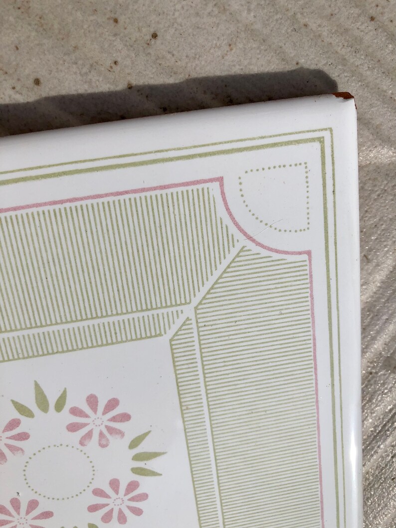6 Spanish Original 70s green and pink decorative tiles, photo 6 of 10