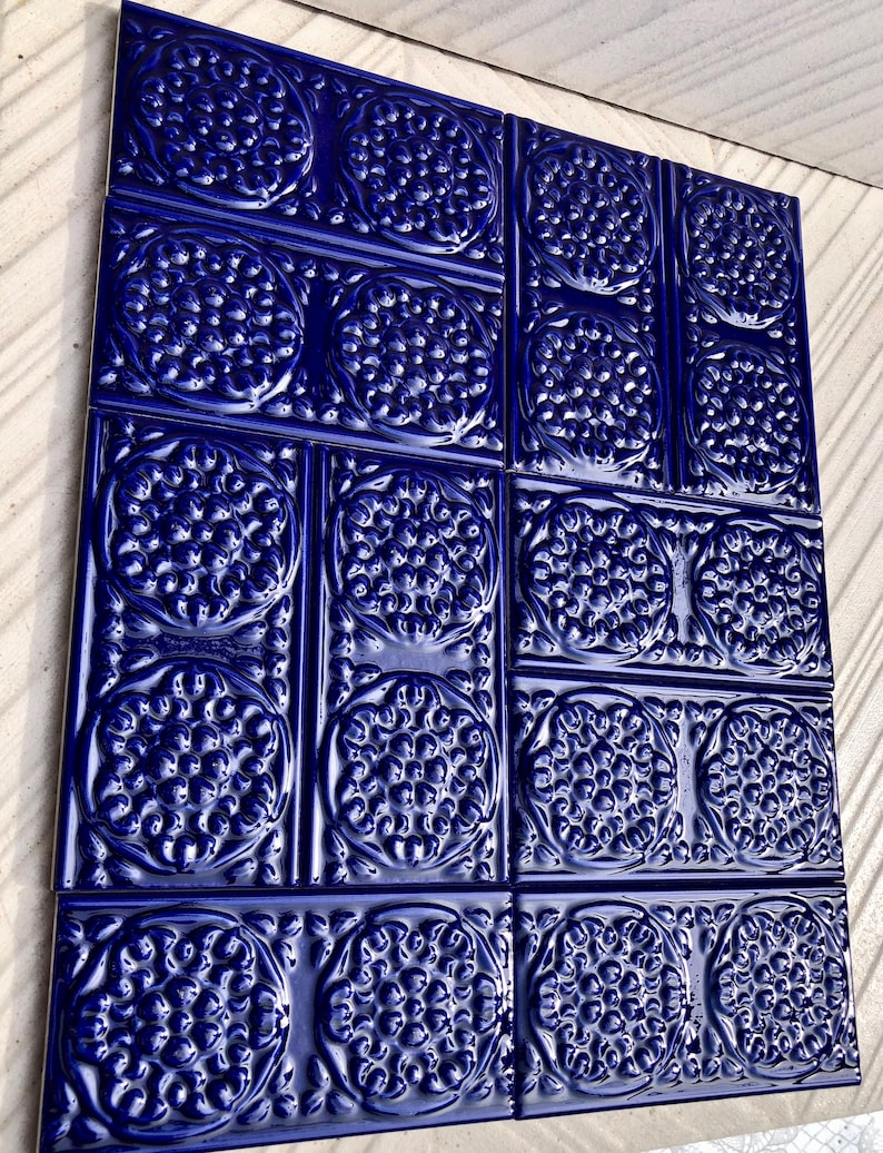 10 Cobalt Blue Art Nouveau style tiles, photo 7 of 8