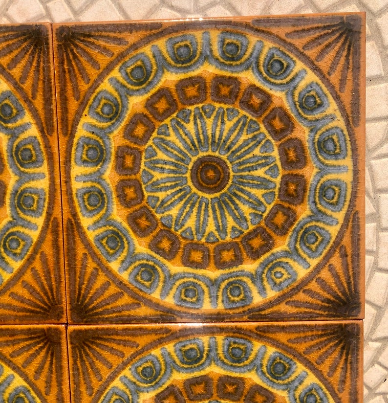 Original 70s retro tiles – 4 pcs Brown, blue, terracotta, photo 7 of 8