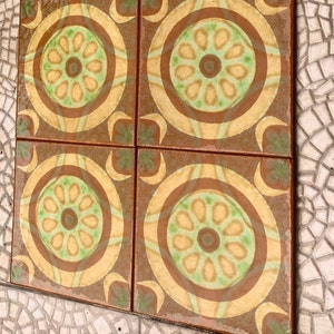 Original 70s retro tiles. 4 pcs Brown, blue, terracotta. Fat lava geometric tiles. NOS decorative mid century wall art. Brutalist backsplash