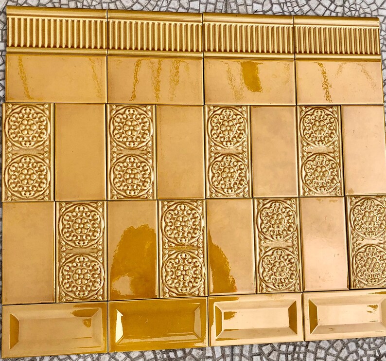 Art Nouveau style floral border yellow tiles from Spain — set of 28, photo 3 of 9