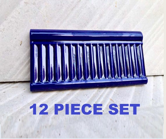 12 Blue Art Nouveau style border tiles