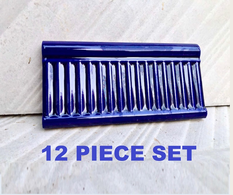 12 Blue Art Nouveau style border tiles, photo 1 of 10