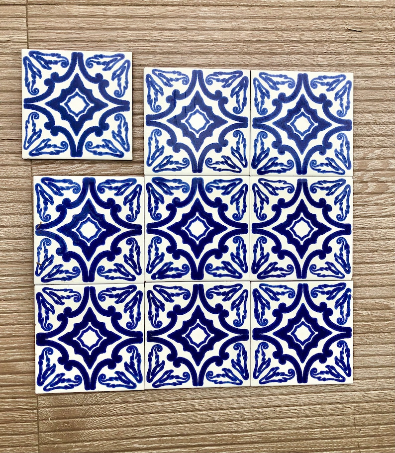 Spanish vintage geometric 70s tiles — set of 9, photo 1 of 8