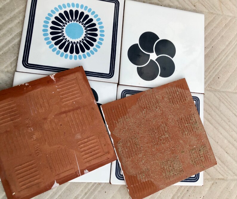 Spanish 60s 70s vintage tiles, 2 Salvaged + 2 Unused — set of 4, photo 5 of 9