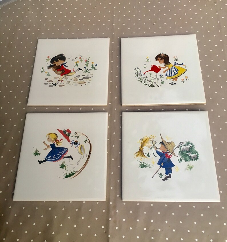 Nursery rhymes: Set of 4 vintage tiles, photo 9 of 9