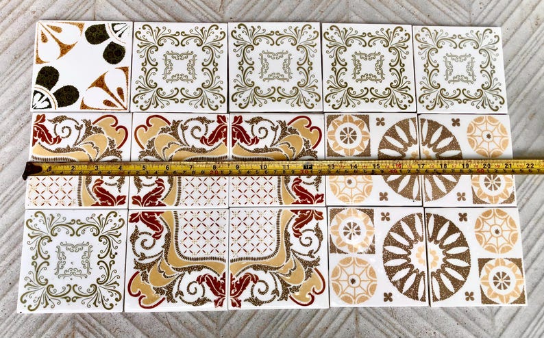 Vintage ochre, brown, red retro tiles — set of 15, photo 8 of 10