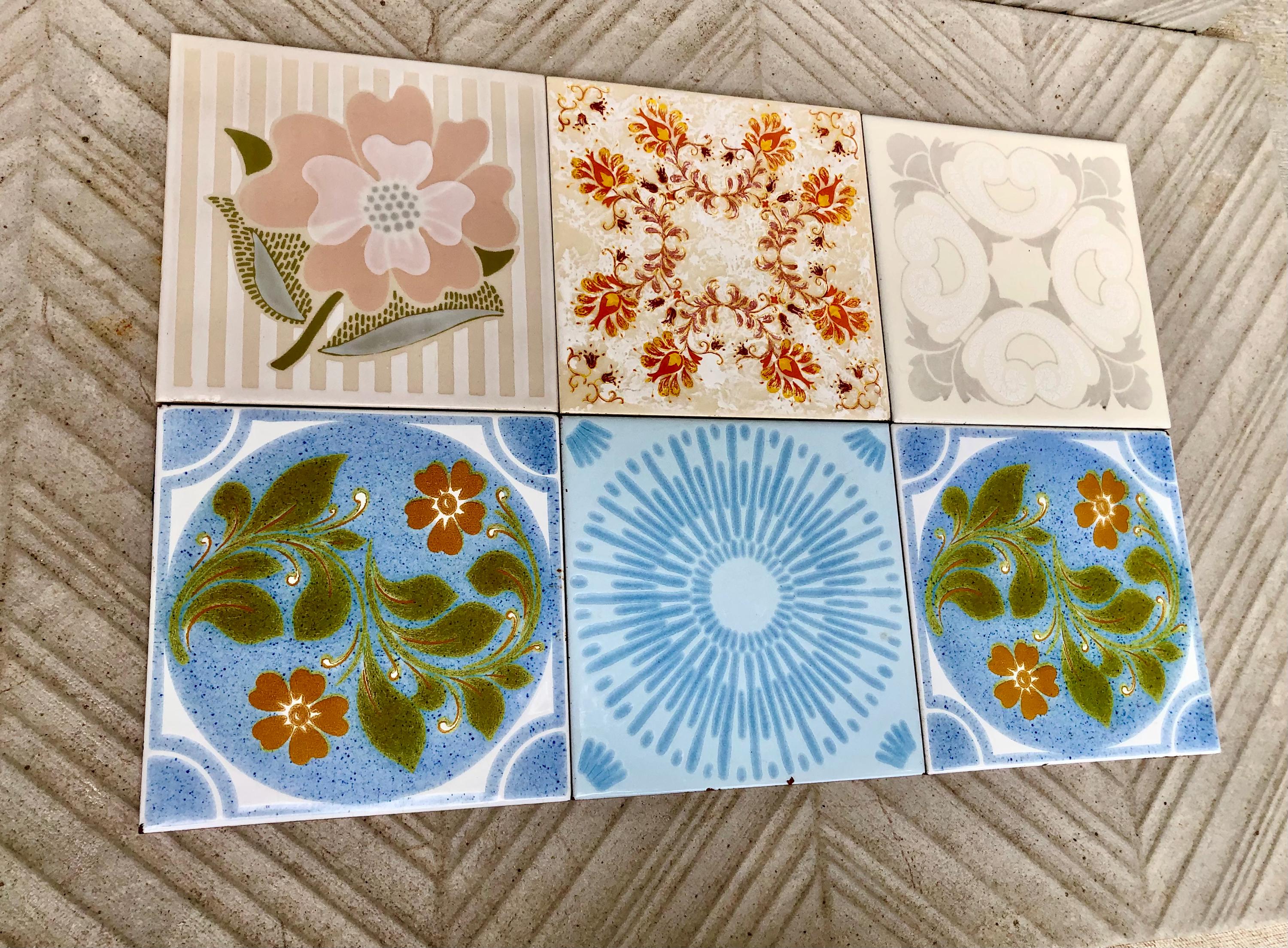 6 Original Retro Tiles From Spain. Blue, Green, Orange, Red 60s 70s ...
