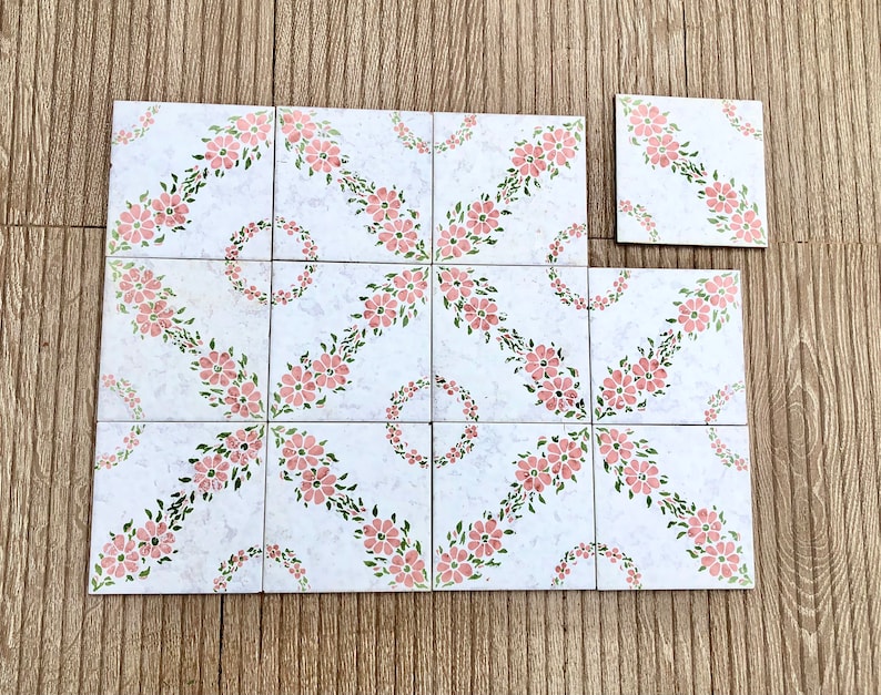 Spanish 60s 70s pink romantic retro tiles — set of 12, photo 1 of 10