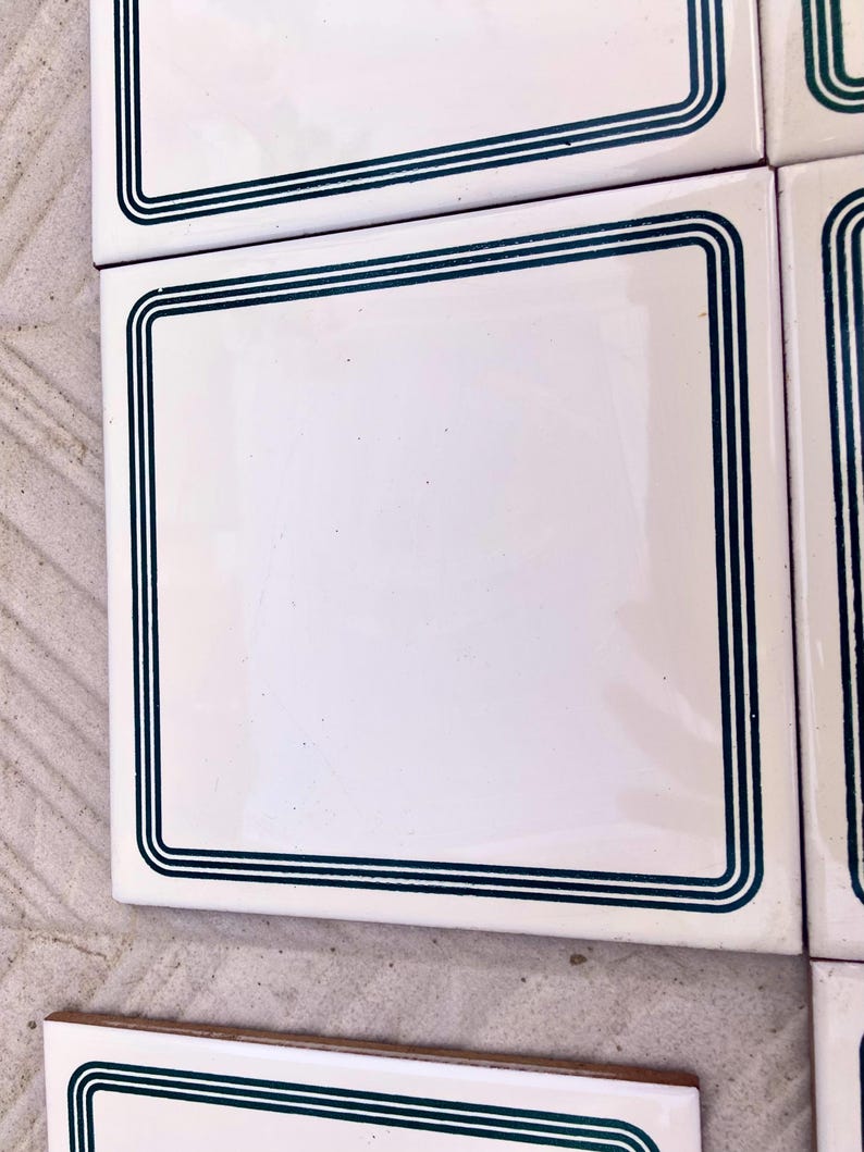 60s 70s Spanish vintage retro tiles – pop art green daisies backsplash — set of 6, photo 7 of 10