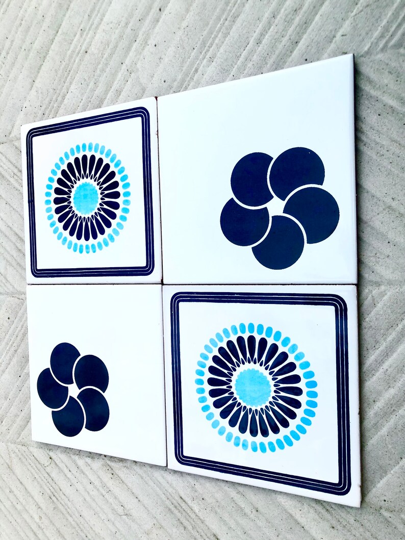 Spanish 60s 70s vintage tiles, 2 Salvaged + 2 Unused — set of 4, photo 2 of 9