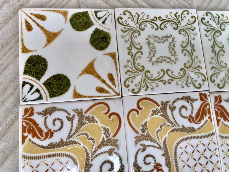 Vintage ochre, brown, red retro tiles — set of 15, photo 6 of 10