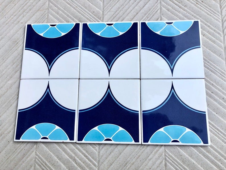 Blue tiles – Retro salvaged original 70s tiles — set of 6, photo 1 of 8