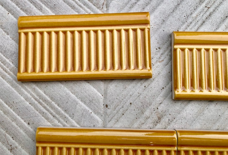 6 yellow Art Nouveau style border tiles, photo 5 of 8