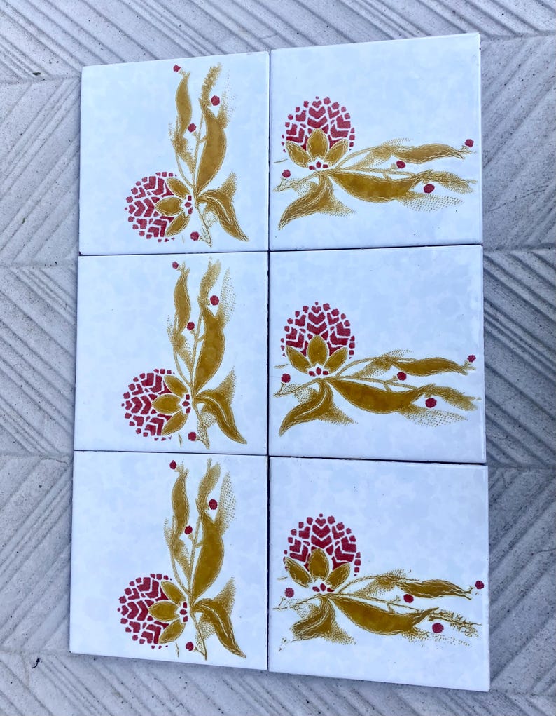 Vintage 70s tiles – 6 pc botanic - Fat Lava Original salvaged retro tiles, photo 7 of 9