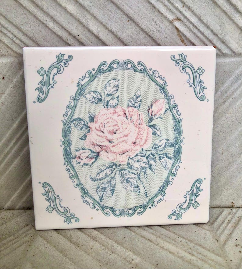 60s 70s vintage tiles Salvaged — set of 4, photo 7 of 8