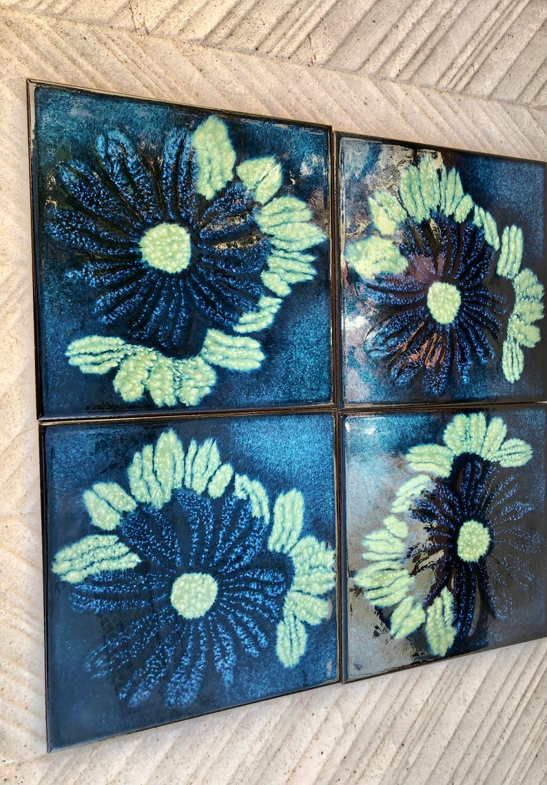 Fat Lava 60 - 70s Blue tiles, trivets or wall plaques — set of 4, photo 6 of 10