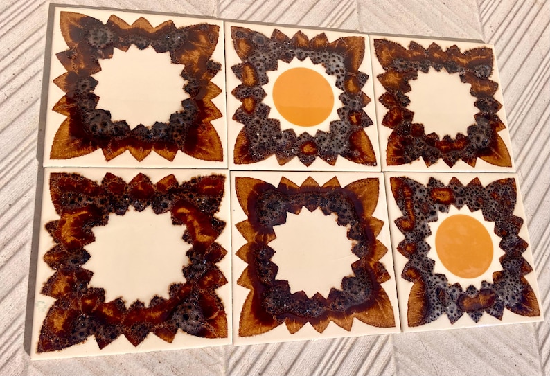 70s Spanish Vintage orange + brown tiles — set of 6, photo 10 of 10