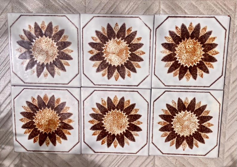 Original 70s retro tiles – 6 pcs Brown, cream, Fat Lava sunflower tiles, photo 10 of 10