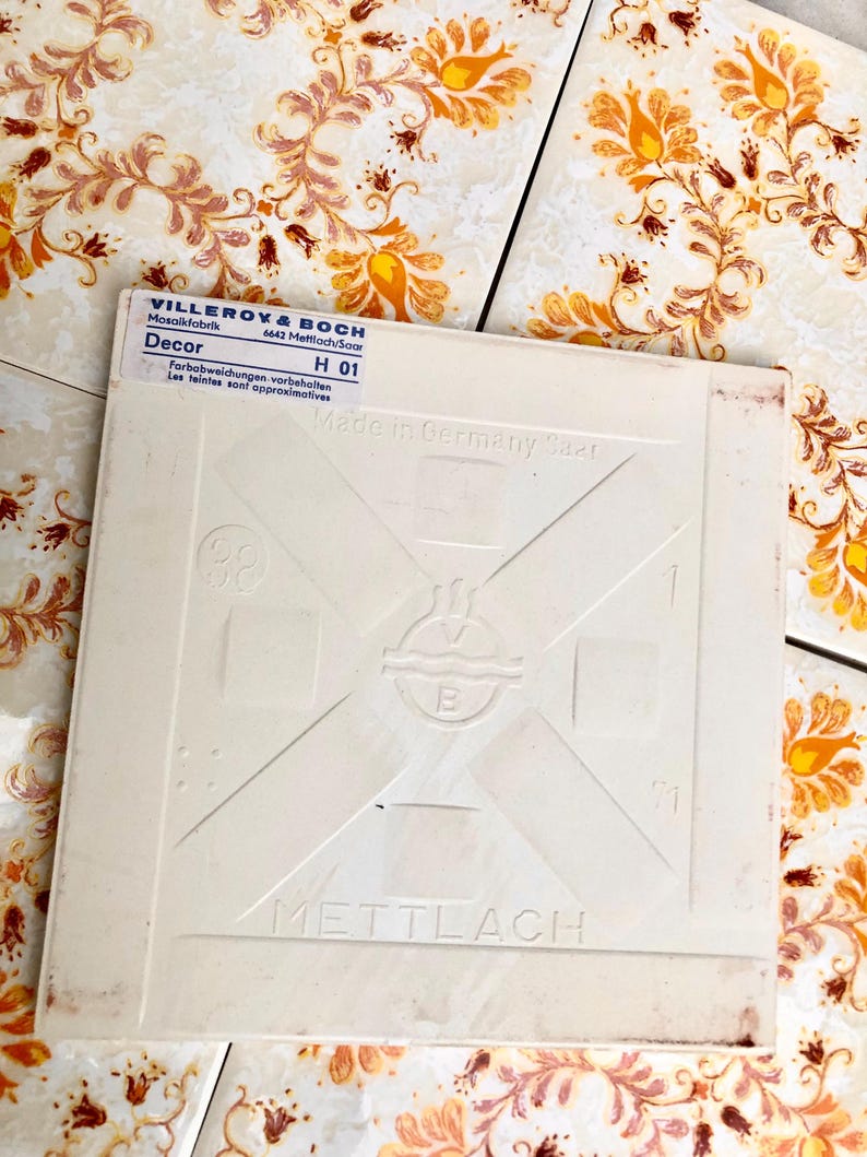 60s 70s German orange retro tiles — set of 6, photo 8 of 8