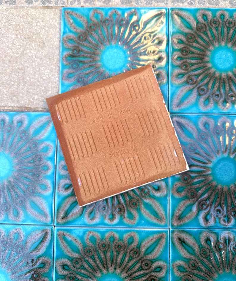 Original 70s retro Unused tiles – 9 pcs turquoise blue + brown Fat Lava tiles, photo 4 of 8