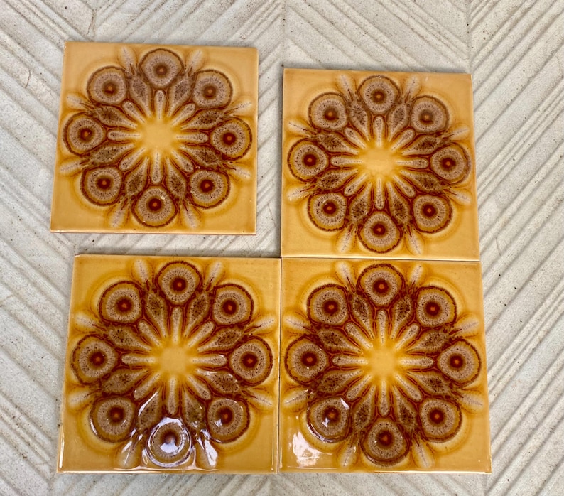Original 70s retro unused tiles — set of 4, photo 2 of 6