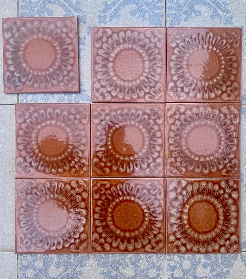 Original 70s retro Unused tiles – 9 pcs terracotta brown Fat Lava tiles, photo 4 of 10