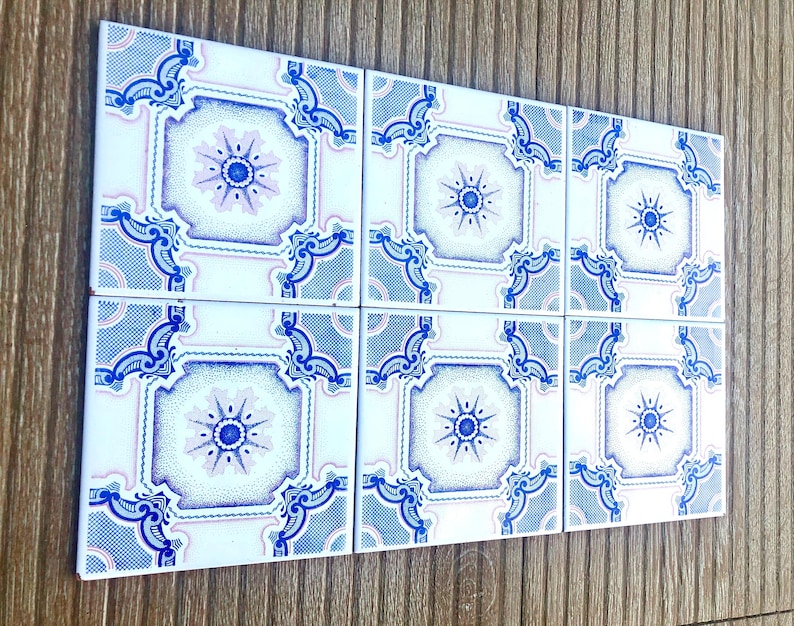 70s blue, pink retro tiles – 6 pcs, photo 2 of 10