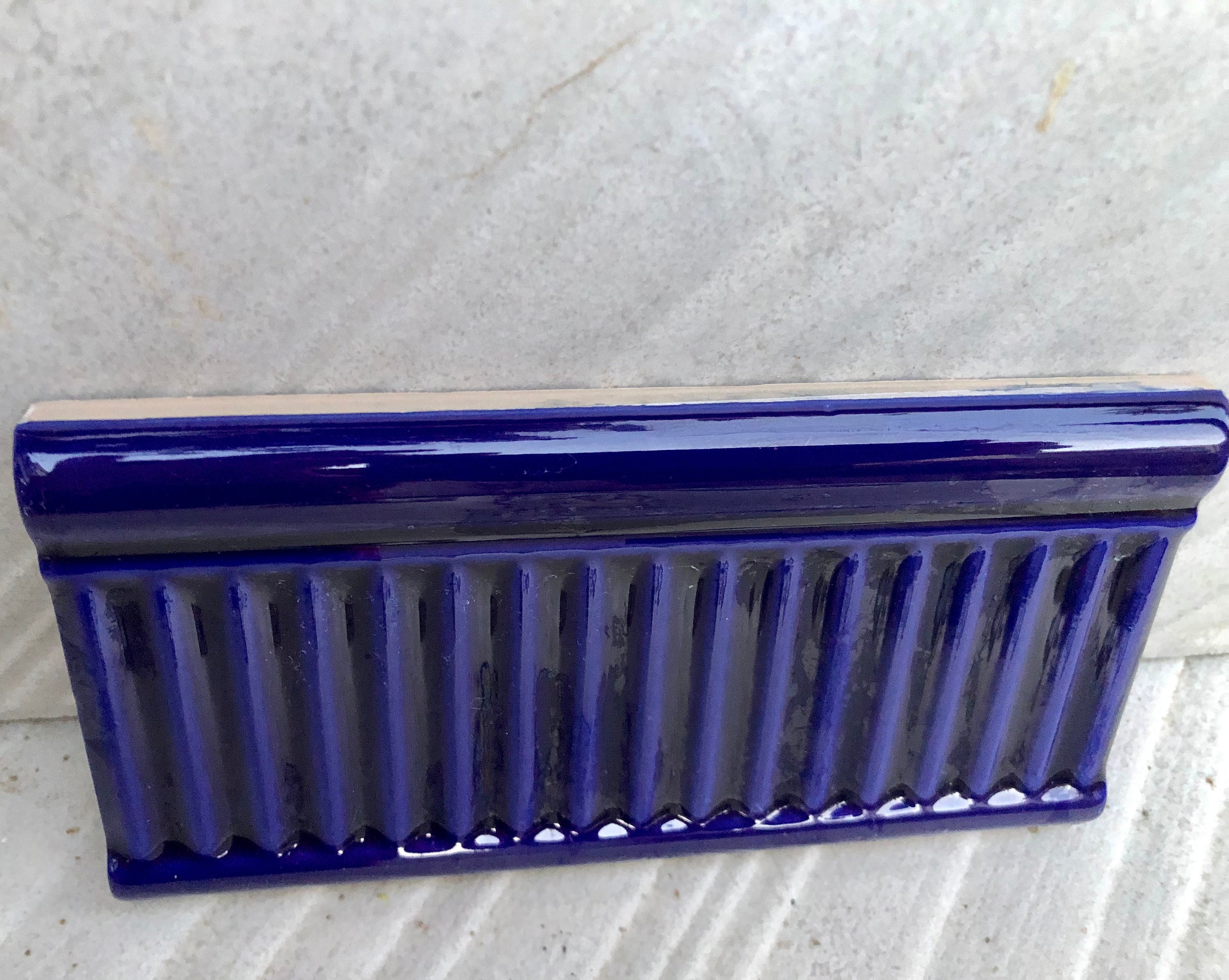 6 BLUE Art Nouveau Style Border Tiles. Glazed NEW Ceramic Embossed