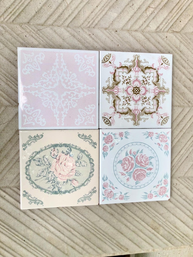 60s 70s vintage tiles Salvaged — set of 4, photo 4 of 8