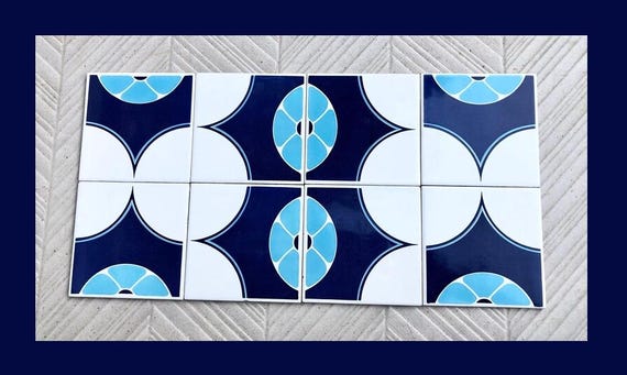 Blue tiles – Retro salvaged original 70s tiles — set of 8