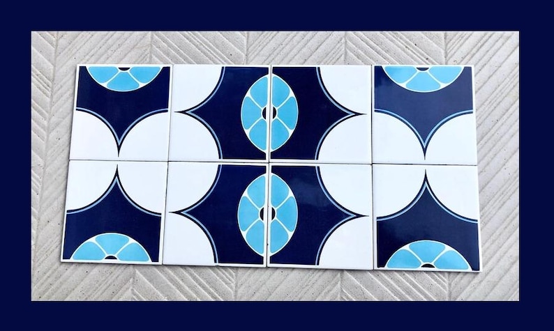 Blue tiles – Retro salvaged original 70s tiles — set of 8, photo 1 of 10
